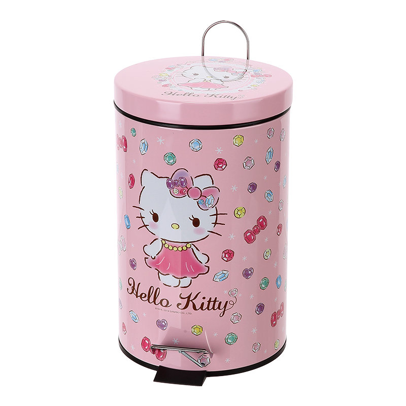 Hello Kitty Бытовой цилиндрический мусорный бак Мусорный бак Мультфильм Педаль Мусорный бак Железный мусорный бак с крышкой