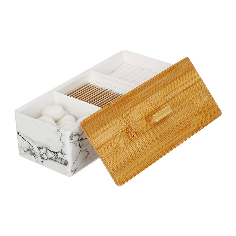 Коробка для тампонов с 3 отделениями и бамбуковой крышкой