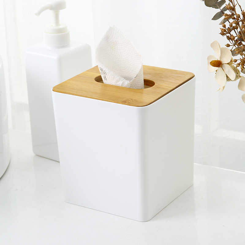 Бытовая настольная прямоугольная коробка для хранения салфеток держатель для туалетной бумаги пластиковая рулонная коробка для салфеток с бамбуковой крышкой
