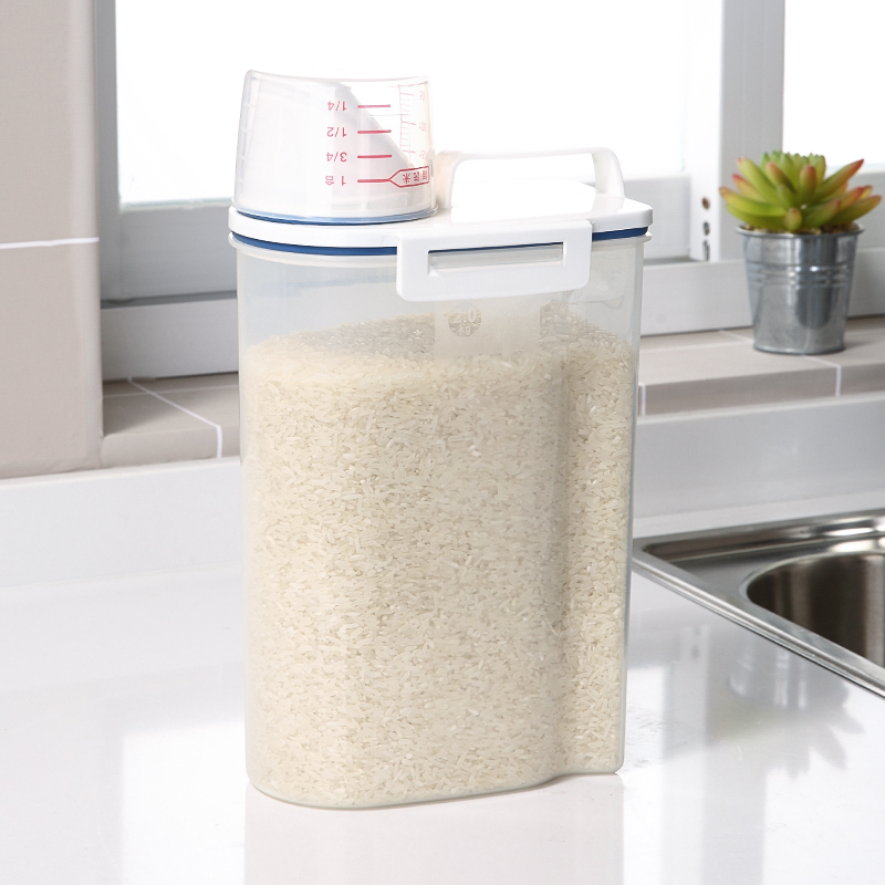 Пластиковый дозатор для хлопьев, ящик для хранения, кухонный контейнер для риса, 2 кг, держатель для риса с мерной чашкой