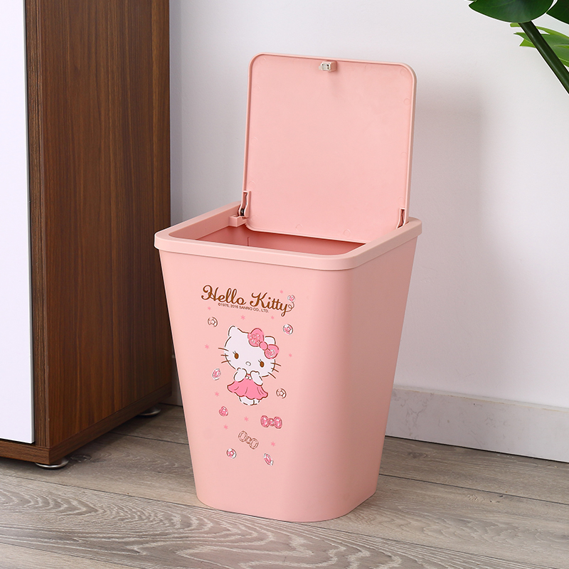 Hello Kitty Home Washable PP Paper Storage Bin Girl Room Мусорный бак Пластиковый кухонный мусорный бак с крышкой