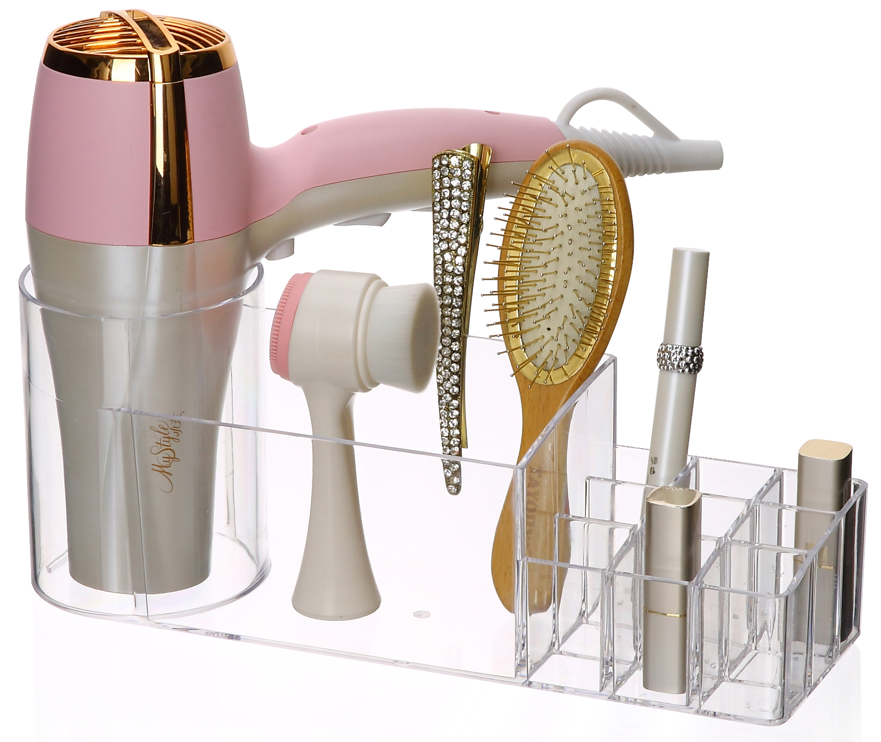 Туалетный столик, туалетный столик, органайзер, расческа, фен, губная помада, держатель для хранения инструментов, пластиковый органайзер для макияжа для ванной комнаты