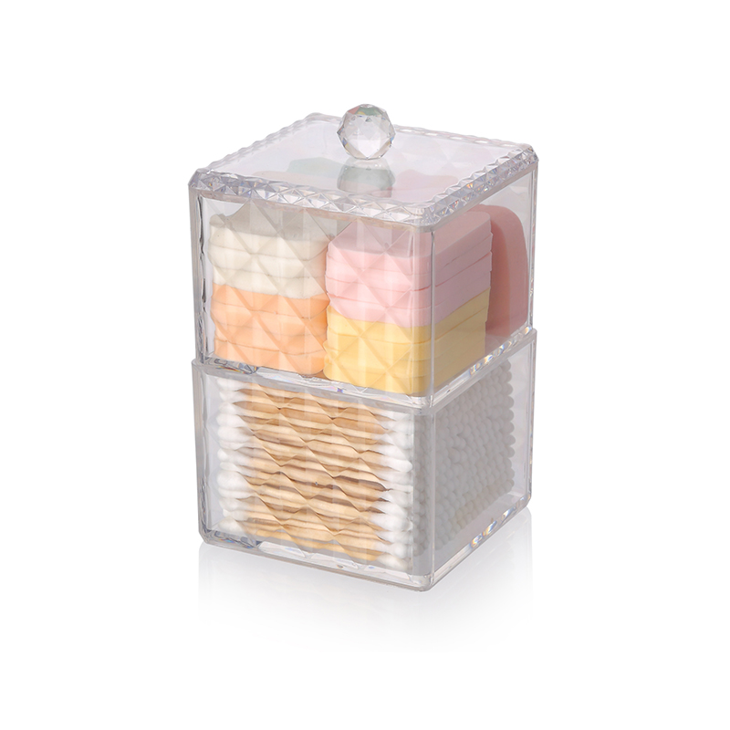 Расширяемый пылезащитный ящик для хранения тщеславия, тампоны, косметика, прозрачный акриловый 2-слойный органайзер для макияжа с крышкой