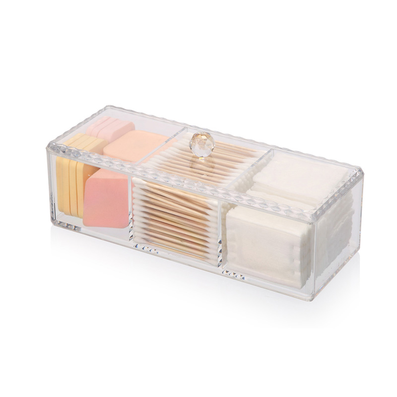 PS прозрачный портативный прямоугольный чистый тампон косметический ящик для хранения 3 отсека пластиковый органайзер для макияжа с крышкой