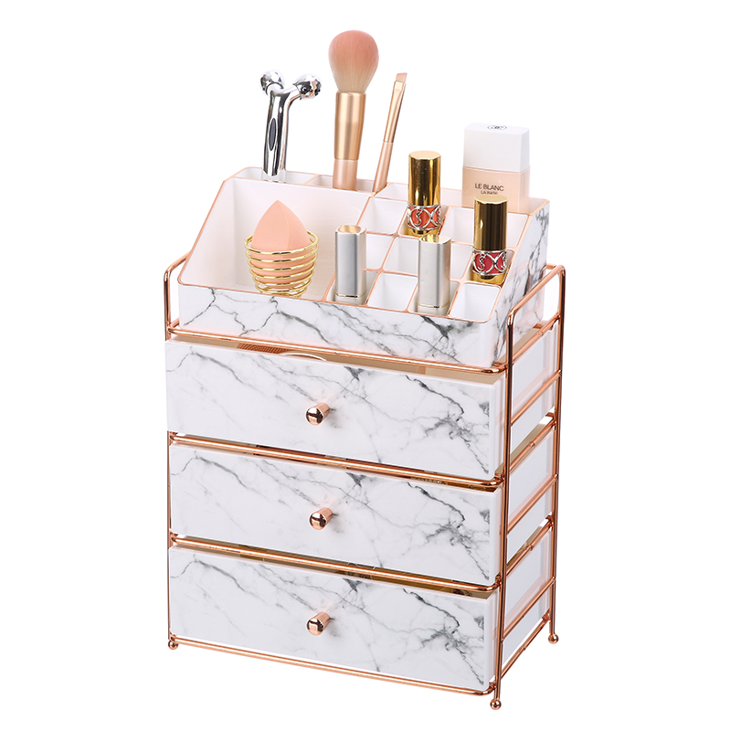 Роскошный туалетный столик PS, мраморный косметический ящик для макияжа, 4 яруса, пластиковый органайзер для хранения макияжа с металлическими ручками